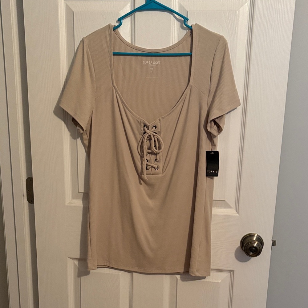 Torrid Beige Lace-Up Blouse